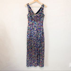 Cachet Rainbow Sequin V neck prom dress side slit